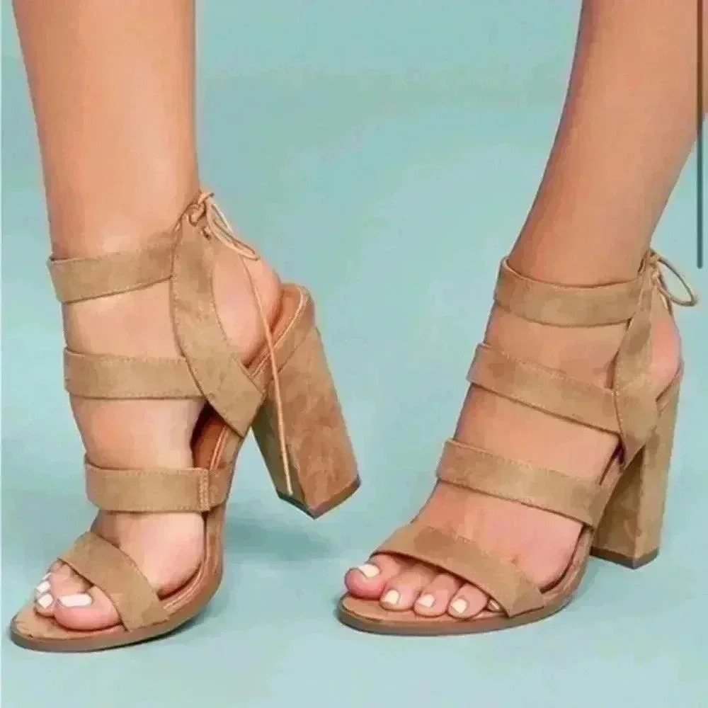 Lulus Sydney Beige Suede High Heel Sandals Women’s Size 8 - Picture 1 of 7